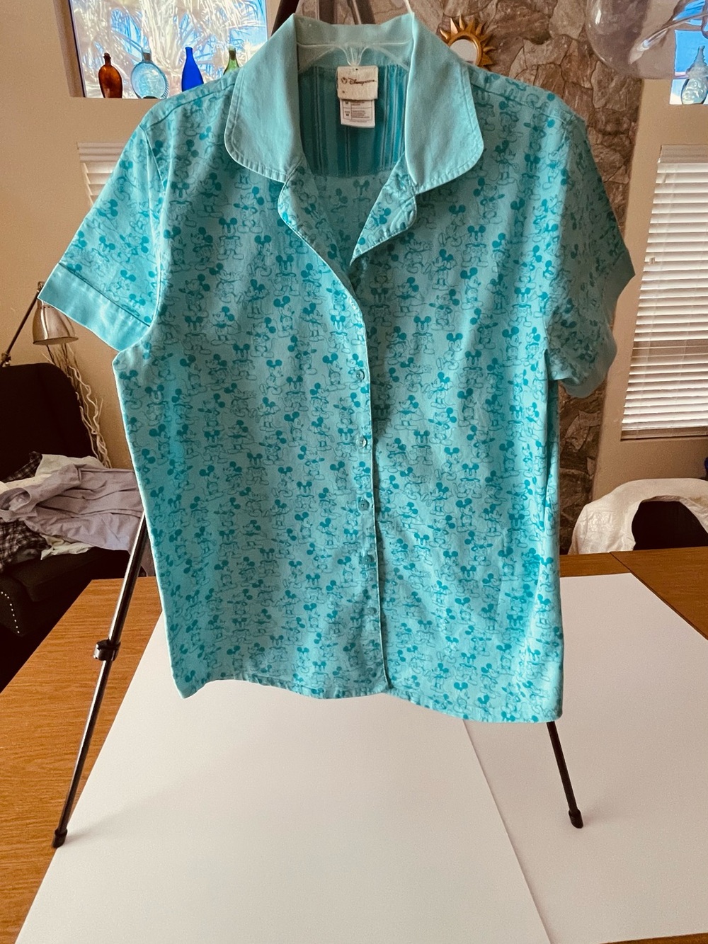 Disney Light Aqua Mickey Mouse Camp Shirt